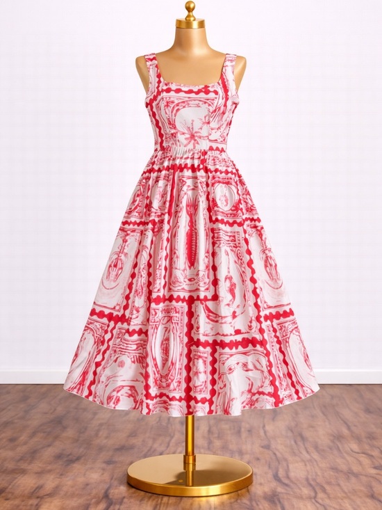 SHEIN Dresses & Skirts - SHEIN Red and White Graphic Midi Dress